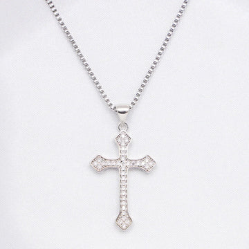 Budded Grace Cross – White Gold Finish