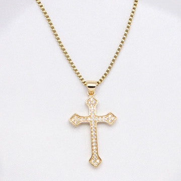 Iced Halo Cross Necklace – Gold