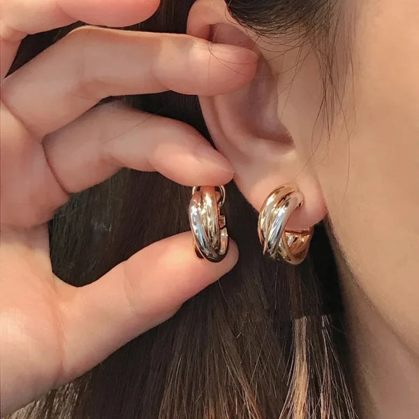 Triple Hoop Tri-color Stud Earrings