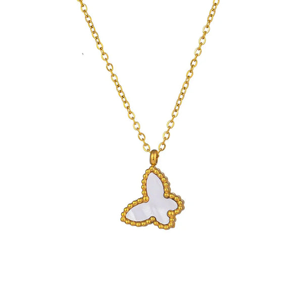 Sweet Butterfly Necklace - White Pearl