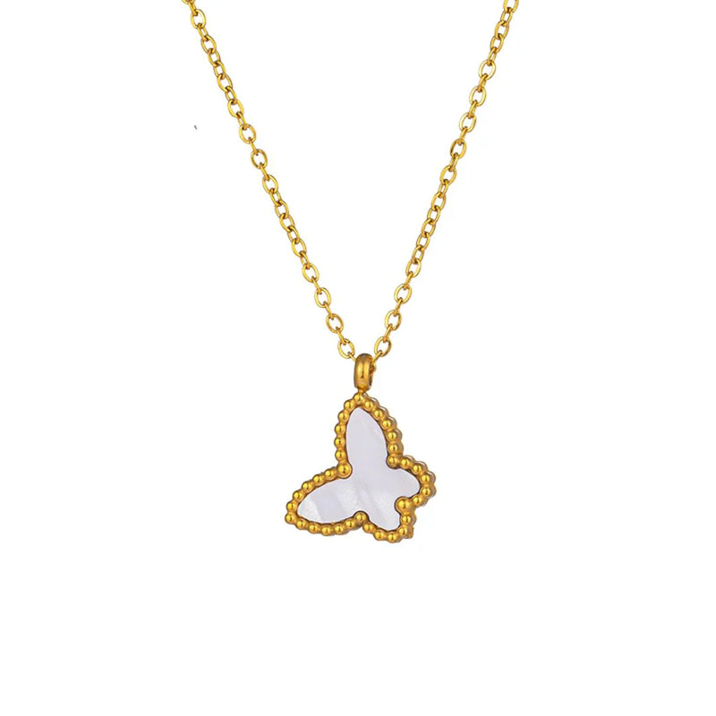 Sweet Butterfly Necklace - White Pearl
