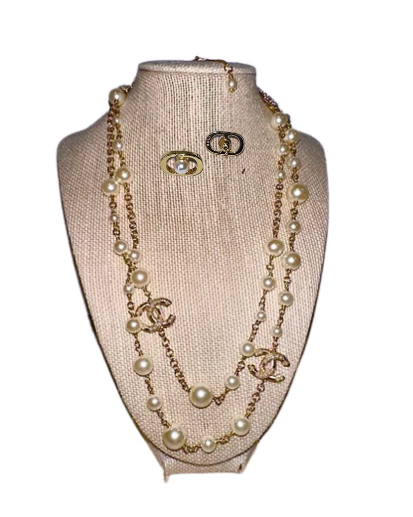 Elegant Jewelry Trio: Stud Earrings & Two Stunning Necklaces