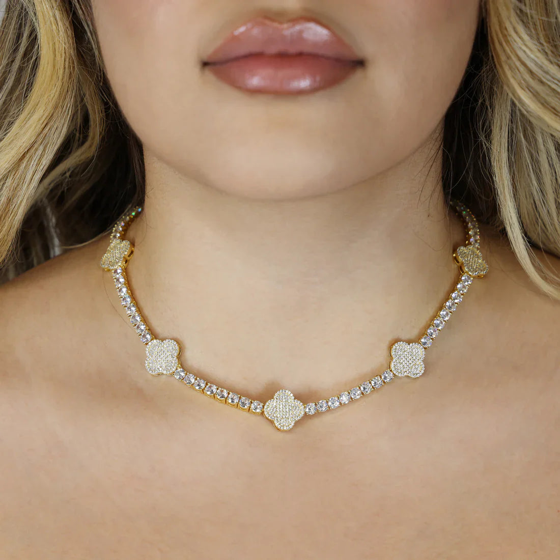 4mm Clover Tennis Necklace - Gold