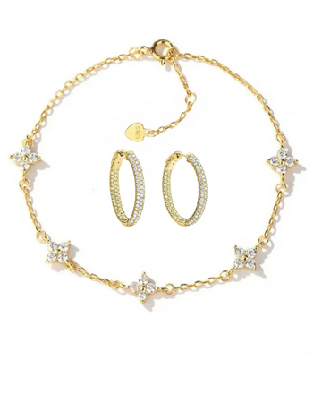 Kali Gold Duo: 18K Gold Plated Bracelet & Dazzling Stud Earrings with Zirconia Crystals