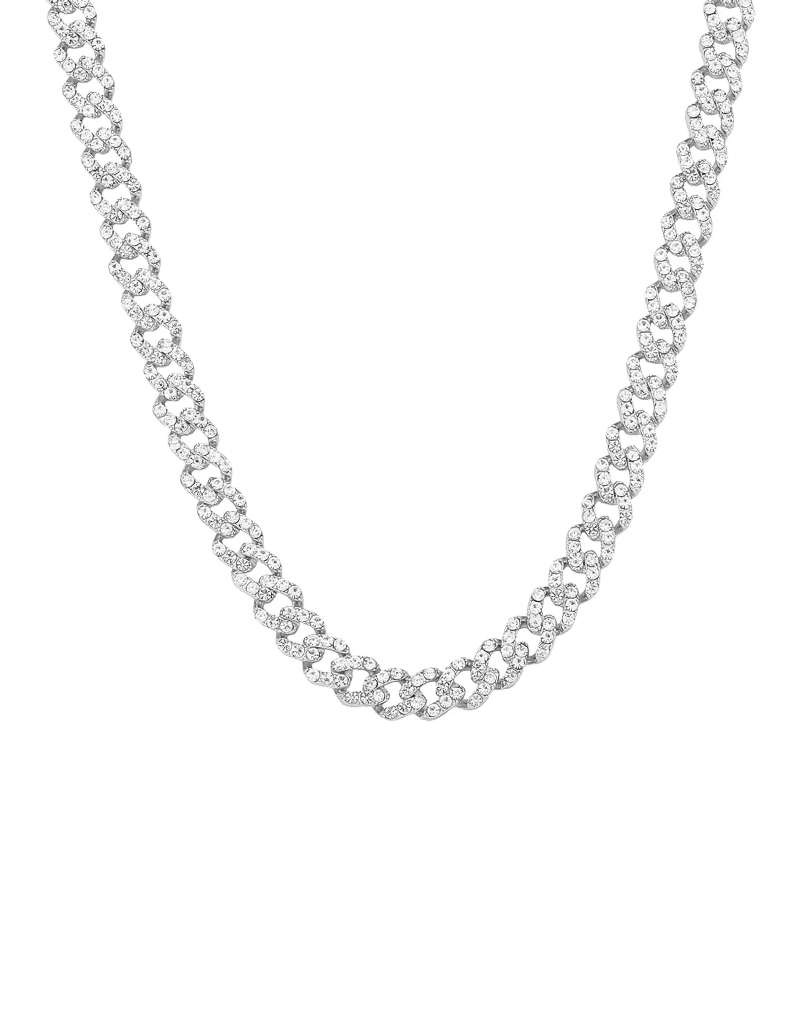 Elegant Paris Link Necklace Silver with Zirconia Crystals