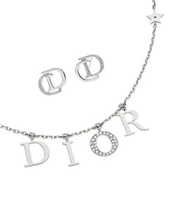 Elegant CD Set Silver Necklace and Earrings with Crystals
