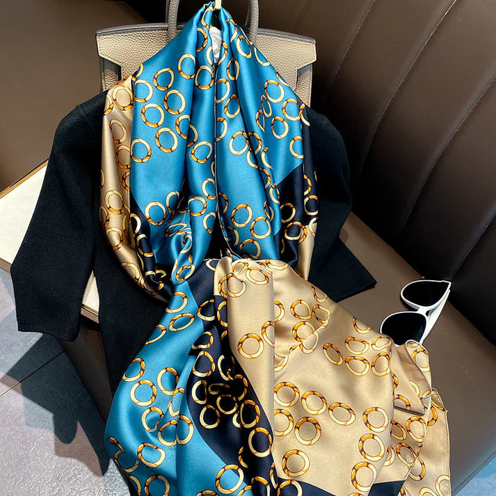 Luxury Printed Large Silk Scarf - LUXURY SCARF 180 * 86 CMS - F-292_BLU_A
