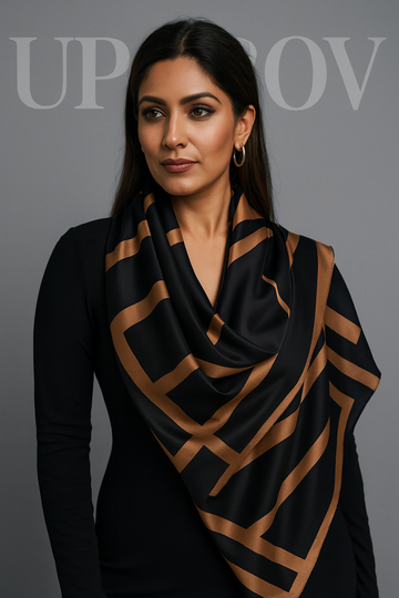 Luxury Printed Large Silk Scarf Black- LUXURY SCARF 90 * 180 CMS