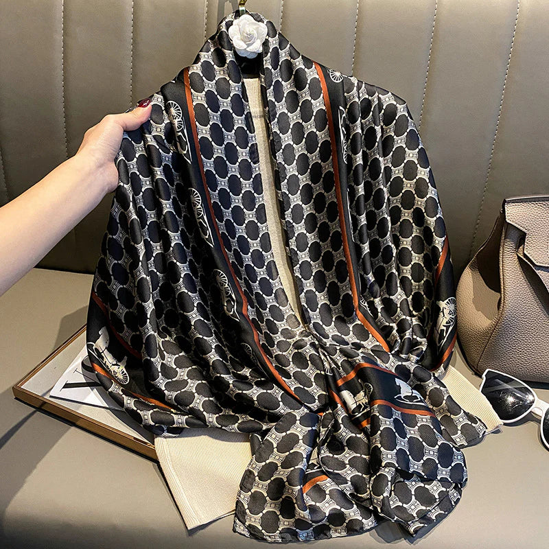 Luxury Printed Large Silk Scarf - LUXURY SCARF 90 * 180 CMS - F-199-1_BLA