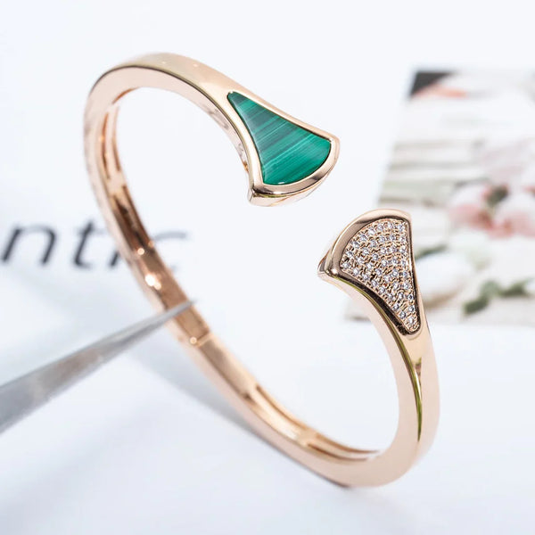 BRACELET OPEN MALACHITE PINK GOLD