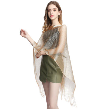 Party Wear Tassel Net Outer Scarf - NET SCARF 55 * 100 CMS - 567918879203_GOL