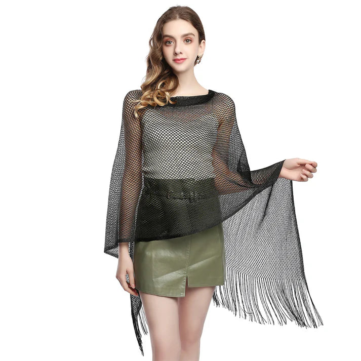 Party Wear Tassel Net Outer Scarf - NET SCARF 55 * 100 CMS - 567918879203_BLA