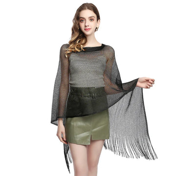 Party Wear Tassel Net Outer Scarf - NET SCARF 55 * 100 CMS - 567918879203_BLA