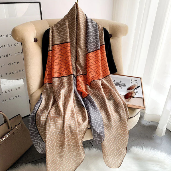 Luxury Printed Large Silk Scarf - LUXURY SCARF 90 * 180 CMS - F-177_ORA_A