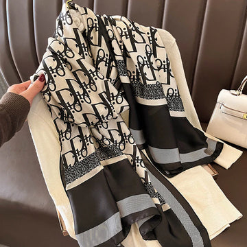 Luxury Printed Large Silk Scarf - LUXURY SCARF 90 * 180 CMS - F-17_BLA